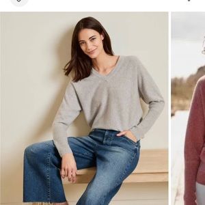 Garnet Hill S Gray 100% Cashmere V-Neck Dolman Sleeve Sweater 86C